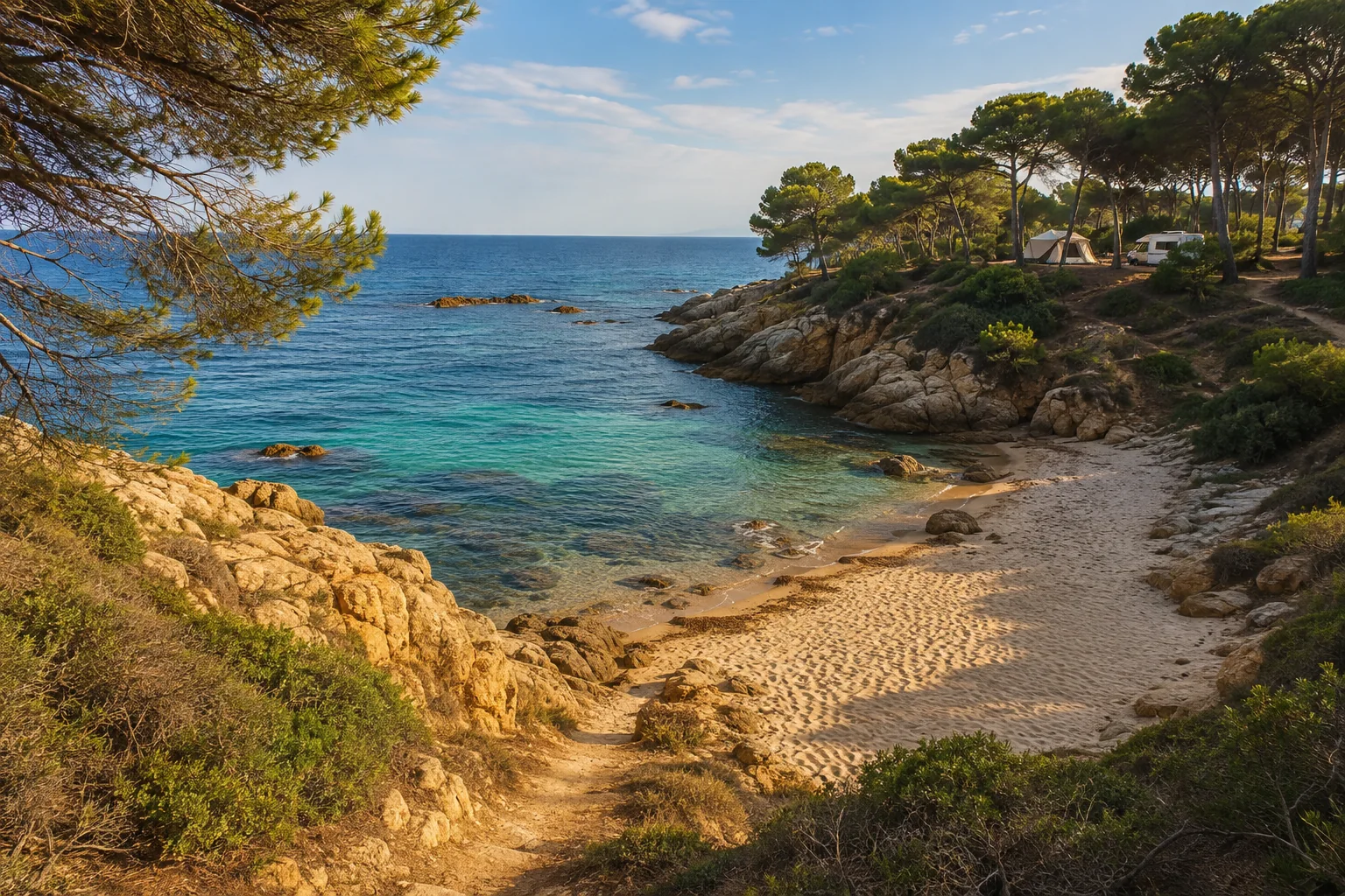 Camping bij een Spaans strand